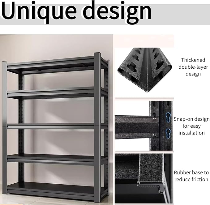 5-Tier Garage Storage Shelves,Heavy-Duty Unit with Wheels,Easy to Assemble Adjustable Metal Garage Shelving for Kitchen Warehouse Tool Room(Size:90cmX40cmX183cm)