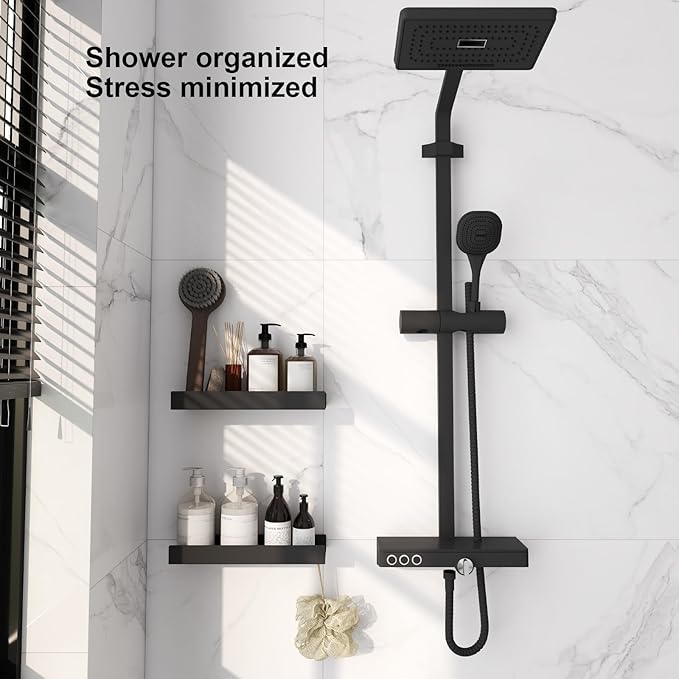 Epock 16" Floating Shelf for Wall Metal Heavy Duty Wall Mounted Shelf Screw-in with Anti Fall Lip,Rust-Proof for Bathroom, Kitchen, Living Room, Bedroom-Matt Black 2 Pack