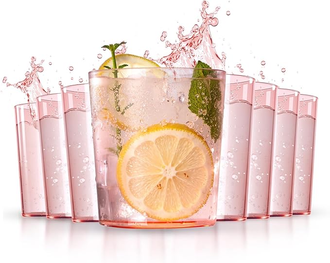 Liacere Plastic Drinking Glasses (Set of 12) 14 oz Pink Reusable Plastic Glasses Colors，Kitchen Water Glasses Cup,Bar Tumbler Glassware Set for Beer, Juice, Cocktail, Whiskey for Valentine’s Day