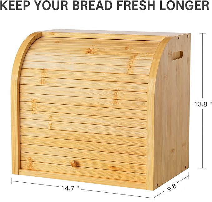 2 Tier Bamboo Bread Box for Kitchen Countertop–Bread Storage Holder, Large Capacity Bread Storage Container, with Removable Layer for Home Storage and Display (Self-assembly)