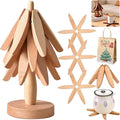 Natural Tree Trivet Set 4 Wooden Trivets and 1 Stand Like a Christmas Tree Wooden Hot Pads Heat Resistant Trivets for Kitchen Table Decor (Log-3 Piece)