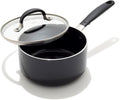 OXO 1.6QT Non-Stick Every Day Sauce Pan with Glass Lid, BPA-Free Comfort Grip Silicone Handle, Dishwasher & Oven Safe, PFAS-Free Ceramic Skillets, Sauce & Soup Chef Pot, Drip-Free, Black