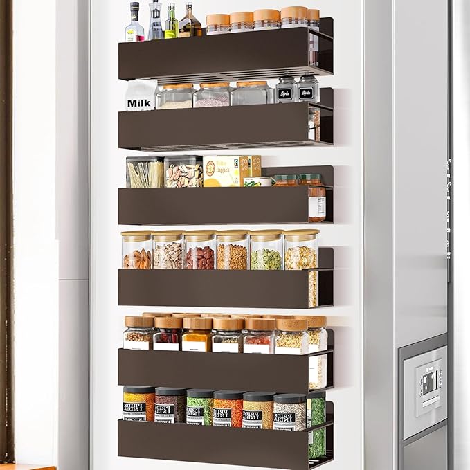 Magnetic Spice Rack Organizer for Fridge Seasoning Organizer for Kitchen storage with Screw Magnetic Shelf for Refrigerator and Oven(6pack-Bronze)