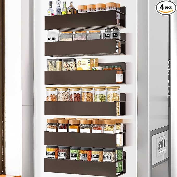 Magnetic Spice Rack Organizer for Fridge Seasoning Organizer for Kitchen storage with Screw Magnetic Shelf for Refrigerator and Oven(6pack-Bronze)