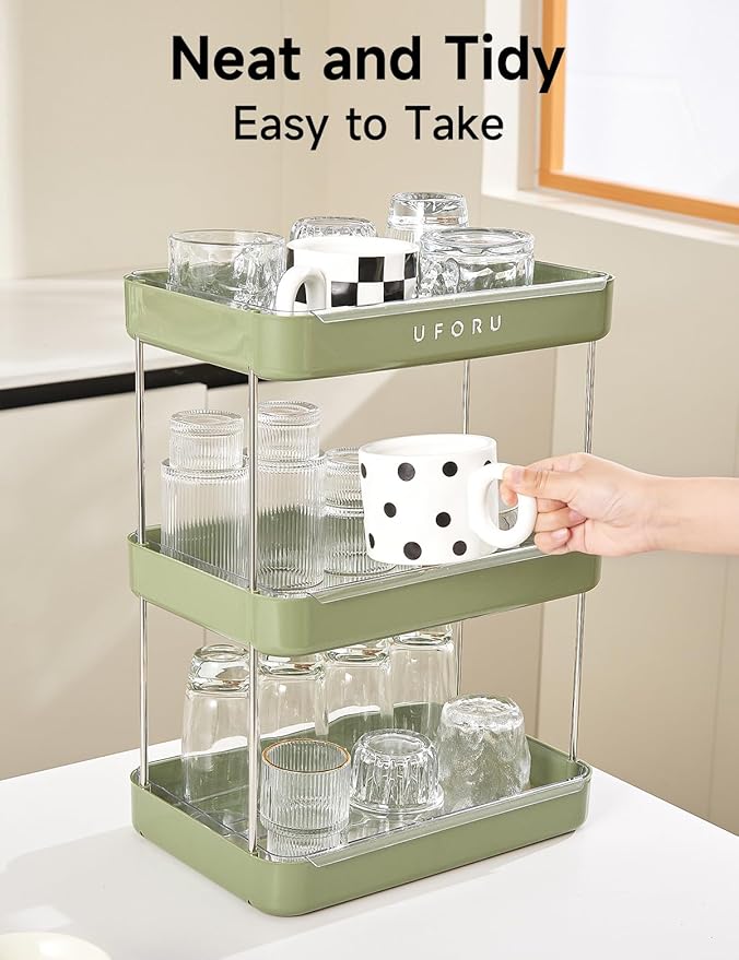 Countertop Coffee Station Organizer | 3-Tier Whisky Glass Tray, Mug Drying Shelf with Removable Drain Tray - Easy to Install, Clean - Spice Rack for Kitchen, Bathroom Counter Organzier