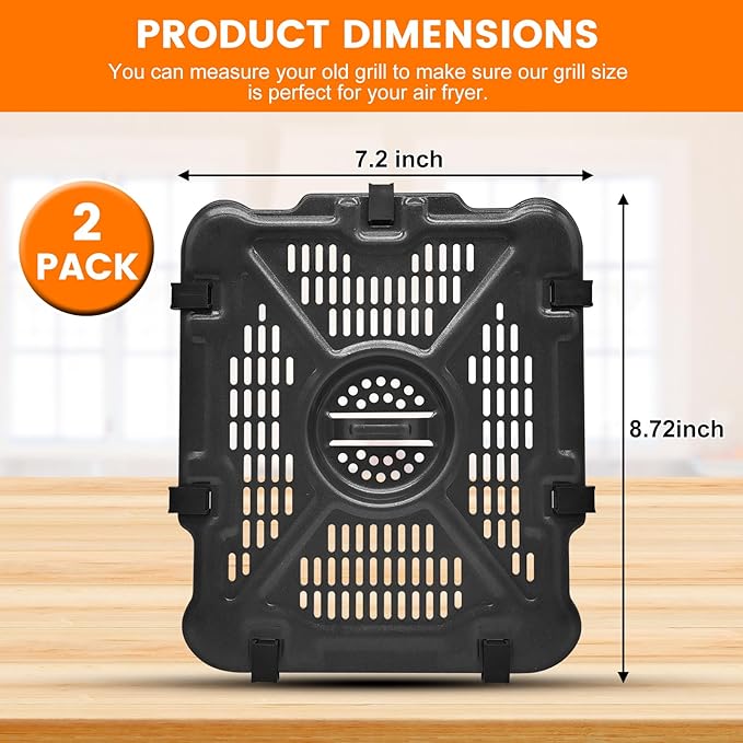 GWY Air Fryer Tray for Ninja SL201 SL401 SL451 Double Stack XL 2-Basket Air Fryer, 2 Packs Replacement Air Fryer Crisper Plate Grill Pan Grill Plate Accessories with Rubber Bumpers, Dishwasher Safe