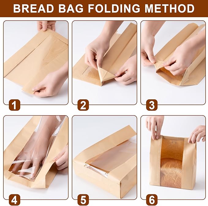100Pcs Sourdough Paper Bread Bags for Homemade Bread with Window, Includes 50PCS Label Seal Stickers for Food Storage(50% Thicker 13.7x8.3x3.5 in - Large)
