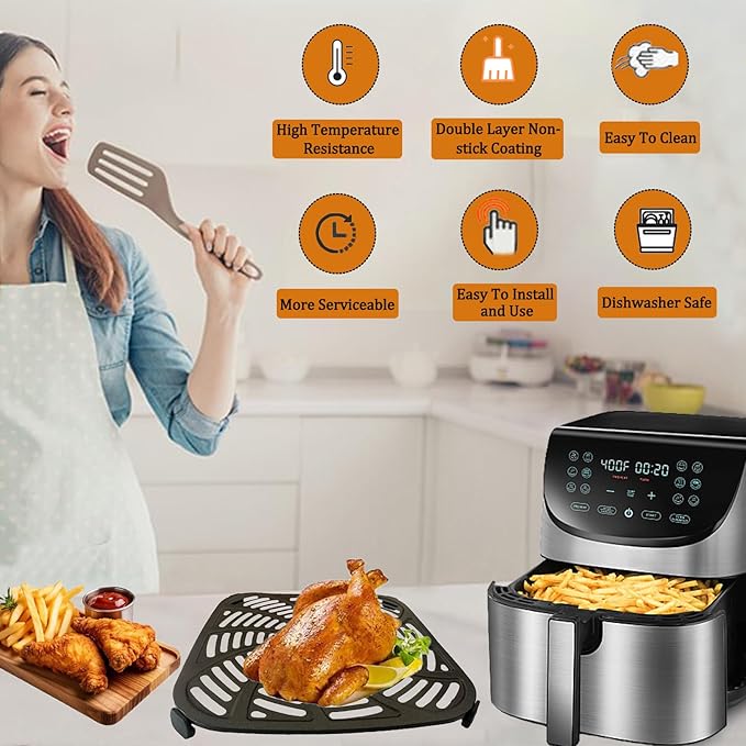 8QT Square Air Fryer Grill Pan for Gourmia GAF856 Air Fryers, Upgraded Nonstick Air Fryer Grill Plate Insert Rack Crisper Tray Plate Grate Grid Shelf for Gourmia 8QT Air Fryers, Dishwasher Safe