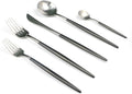 5-Piece 18/10 Stainless Steel Flatware Set, Serive for 1, With Fork Spoons Knife Teaspoon Dessert Fork for Home Kitchen Restaurant Hotel (Black + Silver)