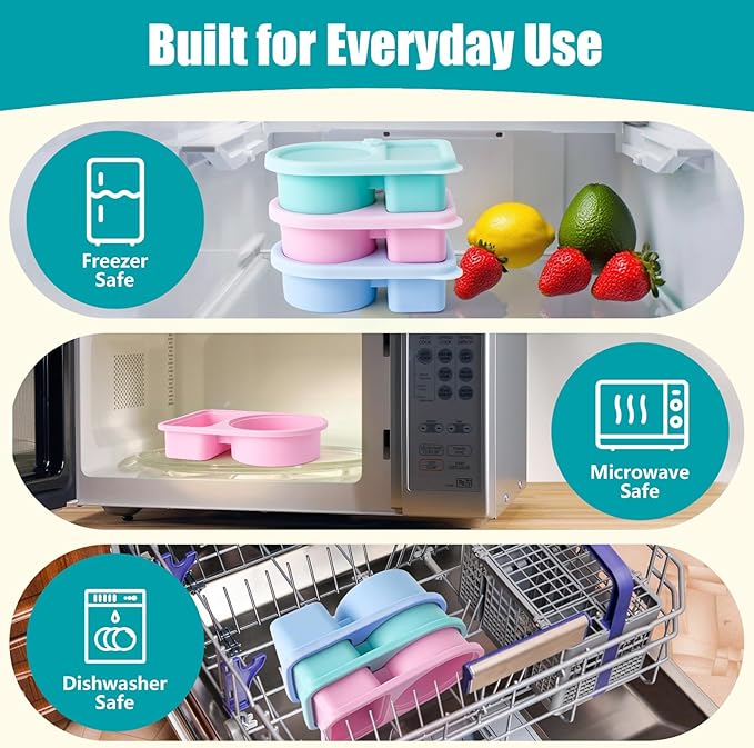 3 Pack Reusable Silicone Snack Containers with Lids, 8.5 OZ Double Compartment Snackle Box for Kids, Leakproof Small Snack Packs Container for Salad Dressing, School, Office, Travel, Picnic