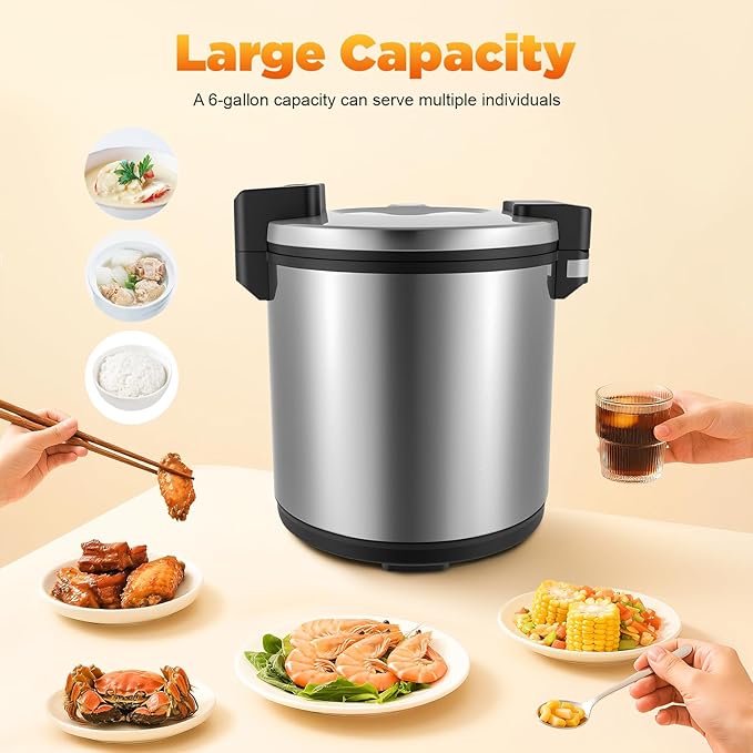 24Qt Commercial Rice Warmer, 110W Big Rice Warmer with Non-stick Inner Pot, Adjustable Temperature Portable Rice & Food Warming Bowl for Restaurant, Hotel(NOT Cooker)