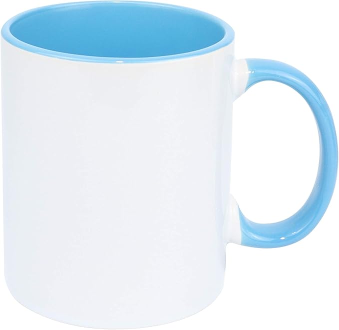 11oz White Ceramic Sublimation Coffee Mug With Solid Colors Inside and Handle, Mixed 6 Colors Option #2 of Blue, Dark Red, Hunter Green, Orange, Purple and Turquoise, Case of 36