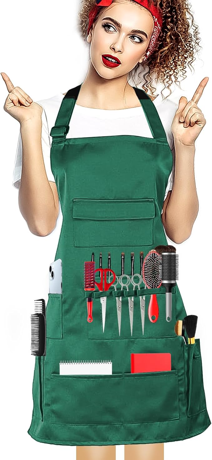boshiho Painting Aprons, Adjustable Buckle, Barber Apron with Pockets for Women/Men/Unisex, Utility or Work Apron (Green)