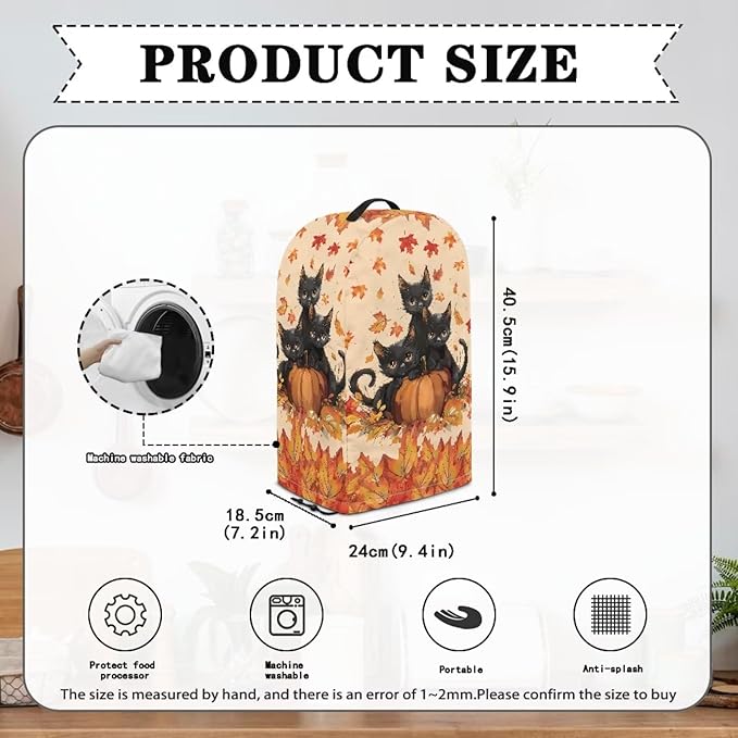 Pumpkins Black Cats Kitchen Blender Dust Cover Food Processor Dust Protection with Top Handle Small Appliance Coffee Maker Juicer Cover Thanksgiving Day Decor