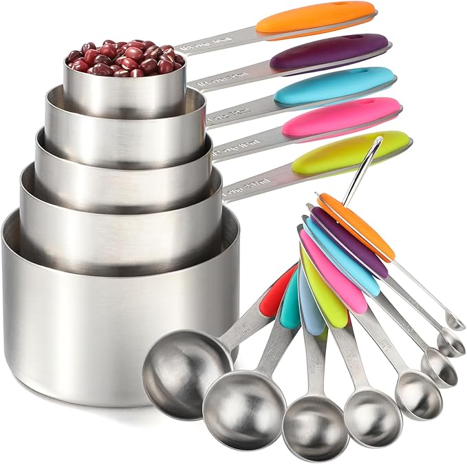 Measuring Cups and Spoons Set of 13 Including Stainless Steel Measuring Cups Nesting Measuring Spoons for Dry and Liquid Ingredients