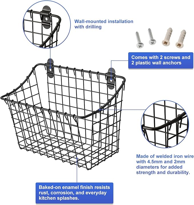Wall Mounted Iron Spice Rack – Grey Painted Kitchen Wall Shelf & Seasoning Organizer for Jars, Condiments & Spices – 26.5cm W × 14cm D × 18.5cm H Floating Pantry Storage Rack with Screw Mount