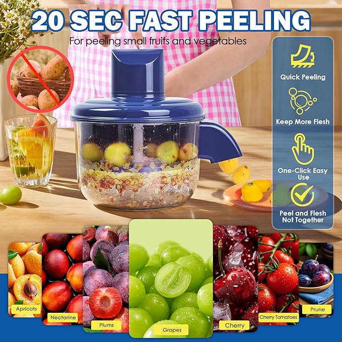 Electric Peeling Machine for Grape, Rechargeable Fruit or Vegetable Automatic Peeler, Quick Peeling Machine for Home, Camping and Businesses, NOT Fits for Large Fruits as Potatoes Apples, Blue