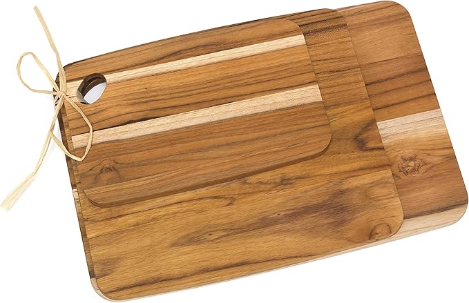 Lipper International Teak Wood Cutting Boards with Oval Holes in Corners, Assorted Sizes, Set of 3