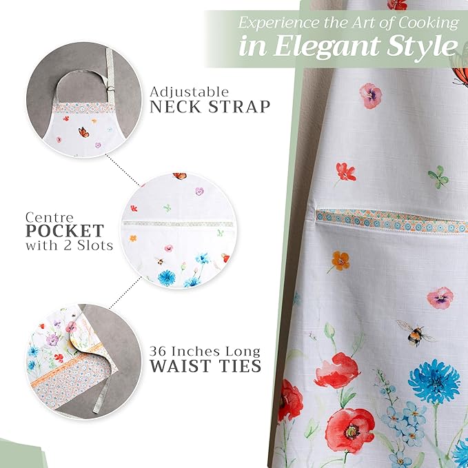 Maison d' Hermine 100% Cotton Apron for women with Pocket Kitchen Chef Apron for Men Cooking Gardening Server Waitress