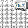 MIKEDE 30LB Magnetic Hooks Strong Neodymium Magnets Hooks for Hanging, Earth Magnetic Hooks Heavy Duty for Refrigerator, Extra Cruise Hooks for Kitchen, Classroom, Workplace,Grill 75PCS