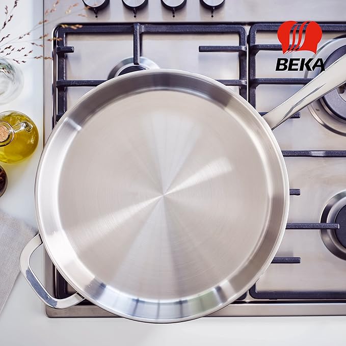 Beka Maestro 11" 5-Ply Stainless Steel Frying Pan – Dishwasher & Oven Safe, No Hot Spots and Stay-Cool Handle