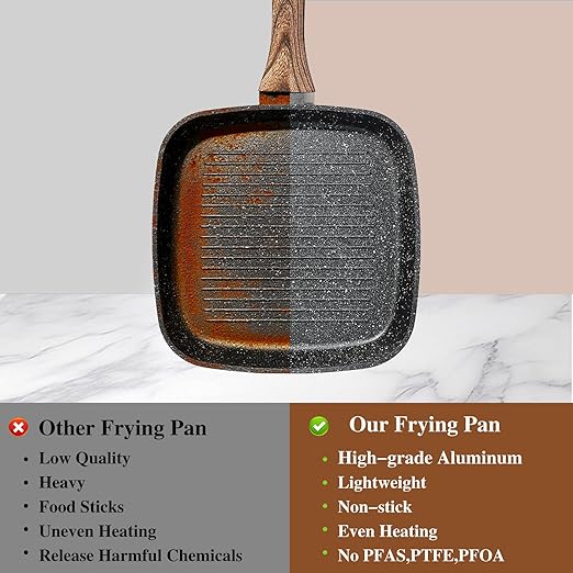 Grill Pan, Skillet Set 3 Piece, Frying Pan Non Stick with Stay Cool Handle & PFOA Free,Compatible with all Stovetops, Black (9.5"10" 11")