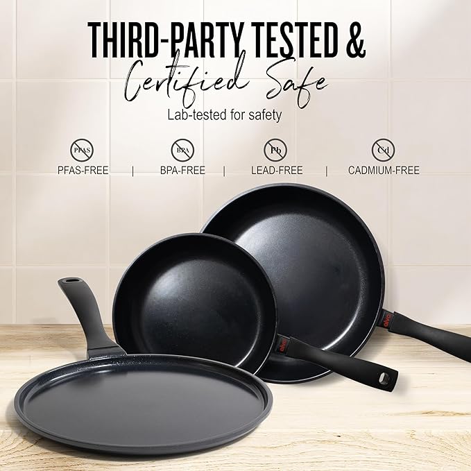 Alva Energy Nonstick Ceramic Frying Pan 2-Piece Set - Lightweight, Easy to Clean and Made without PFAS, PFOA & PTFE - Induction and All Stovetop Compatible with Even Heat Distribution