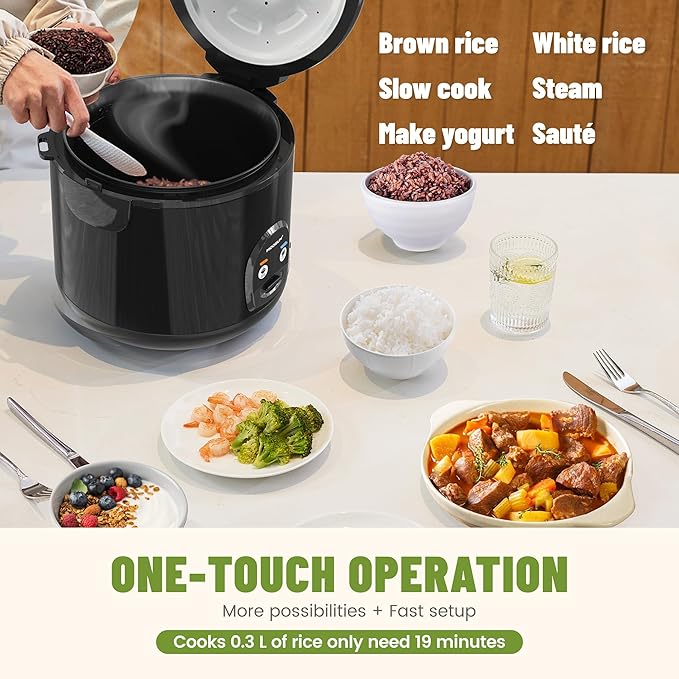10-Cup Uncooked Rice Cooker & Food Steamer - Ceramic Non-Toxic Inner Pot, One-Touch Multifunction for Rice/Sauté/Yogurt, Dishwasher Safe, 3-10 Family Size, Dark