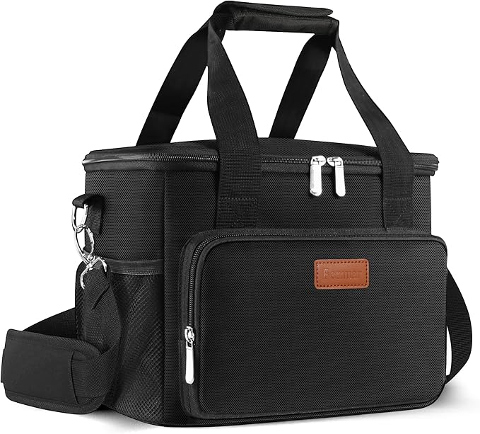 Femuar Lunch Bags for Women/Men, Insulated Lunch Bag for Work Office Picnic - Large Lunch Cooler Bag Leakproof Lunch Box with Adjustable Shoulder Strap for Adults - Black(15L)