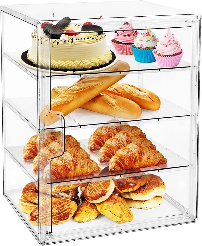 Pastry Display Case,Bread Box for Kitchen Countertop,4-Layer Adjustable BreadBox, Large Capacity Bread Box for Home-baked Breads,Muffins,Bagel Storage Container, Bread Holder