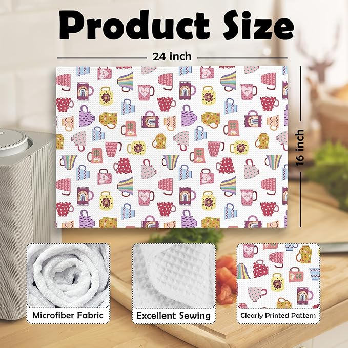 Trendy Teacups Kitchen Dish Towels, Coffee Cups Teapots Kitchen Decor, Aesthetic Garden Tea Lover Gifts for Women Men, Tea Time Hand Towels Kitchen Bathroom Tea Towels Decorations, 16x24inch