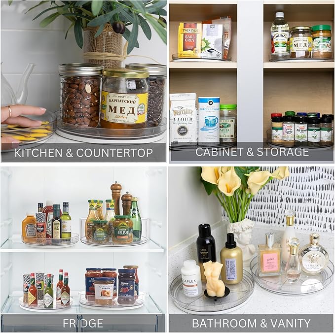 NOSTA Home 2-Pack Lazy Susan Organizer | Rotating Pantry Organizers and Storage | Clear Lazy Susan for Table Top, Cabinet Organizer, Perfume Organizer, Spice Rack Organizer (9", 10")