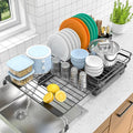 Extendable Dish Racks 16.3"-21.6" L x 16.7" W,Stainless Steel Dish Drying Rack for Kitchien Counter, Anti-Rust Dish Strainer with Cutlery Holde