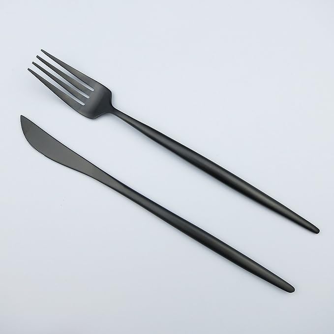 Customized 5-Piece 18/10 Stainless Steel Flatware Set, Serive for 1, With Fork Spoons Knife Teaspoon Dessert Fork for Home Kitchen Restaurant Hotel (Luxury Black)