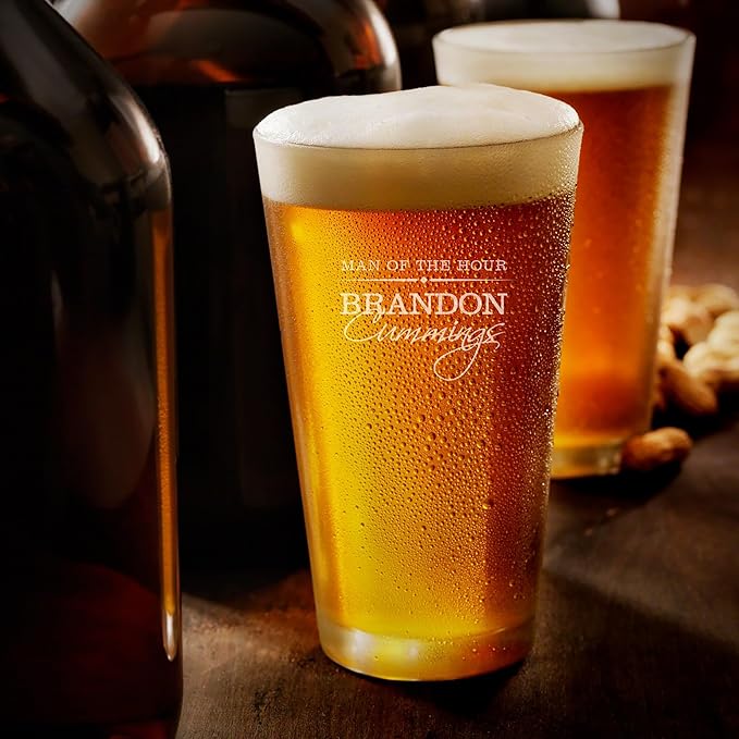 HomeWetBar Custom Pint Glasses Set of 4 - Personalized Beer Glasses Set, Marquee Beer Pint Glasses