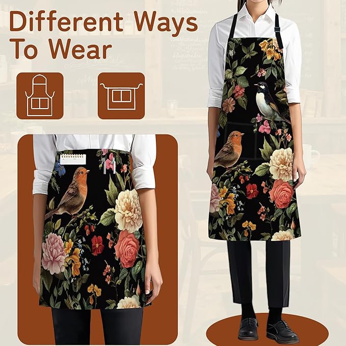 Apron with Pockets for Women, Adjustable Kitchen Cooking BBQ Chef Apron, Gifts for Mom Birthday, or Holidays