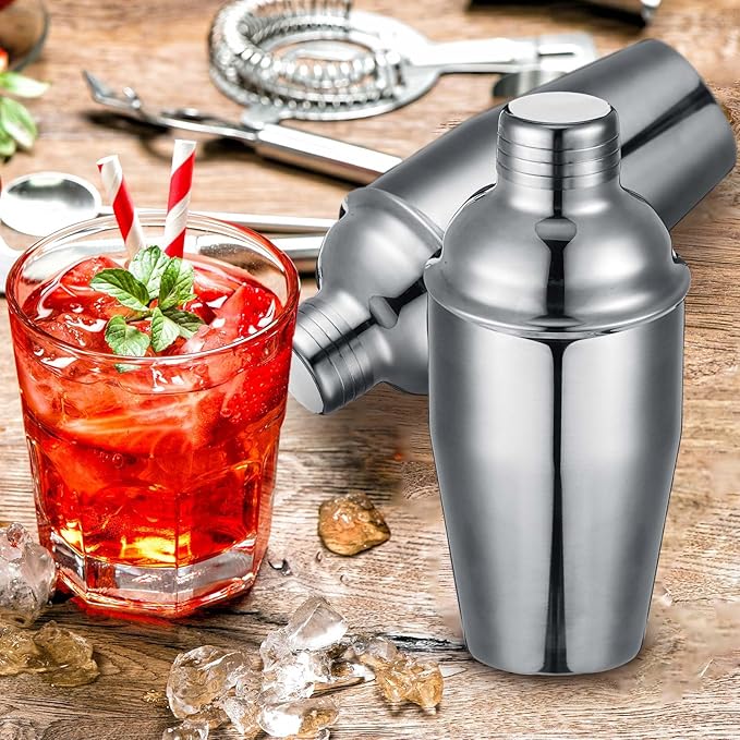 Nitial 9 Pcs Bar Cocktail Shaker Professional Stainless Steel Martini Drink Mixer Built-in Strainer for Bartending No Leaks Boston Shaker for Bar Party Drink Tool(Silver,11.8 oz)