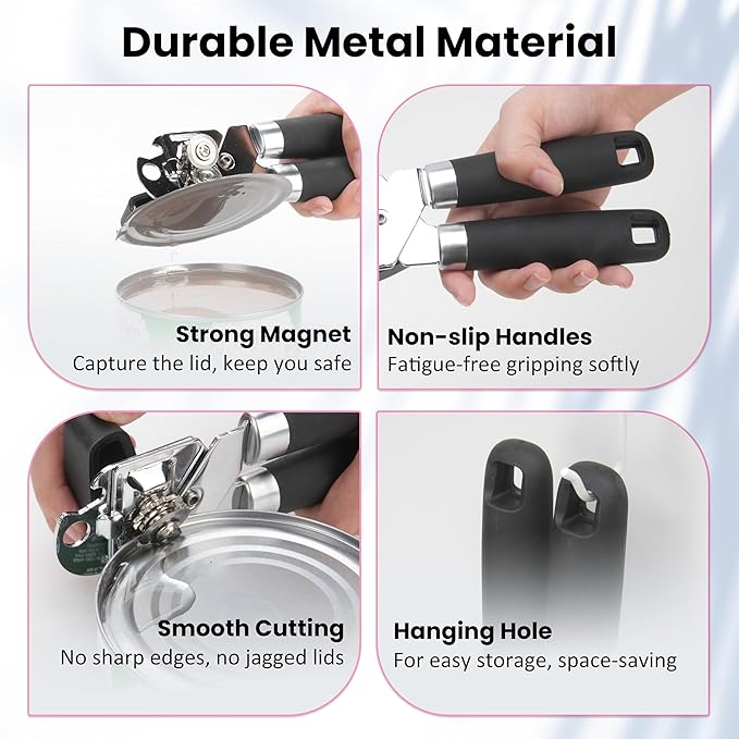 3 PCs Canning Tool Duo — 1 Pack Magnetic Can Opener Bundle with 2 Packs Can Strainers Fit for 3.0''|3.5''|4.0-inches Can | Quick Strain Can Strainers | Easy to Use | Essential Kitchen Gadgets