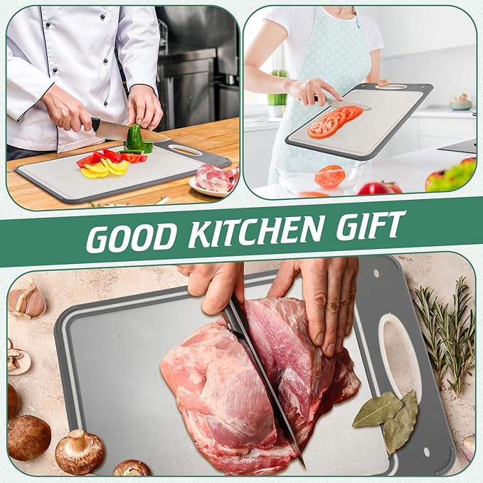 Patelai 3 Pack Stainless Steel Cutting Board Double Sided Cutting Board Large 304 Stainless Steel Wheat Straw PP for Kitchen Chopping, Easy to Clean (14 x 9.6 Inch,15.7 x 10.6 Inch,17.7 x 12.2 Inch)