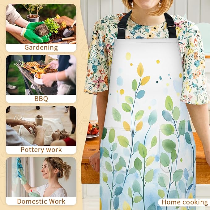 Kitchen Apron with Pockets,Adjustable Aprons for Women Men,Waterproof Chef Aprons for Cooking,BBQ,Gardening