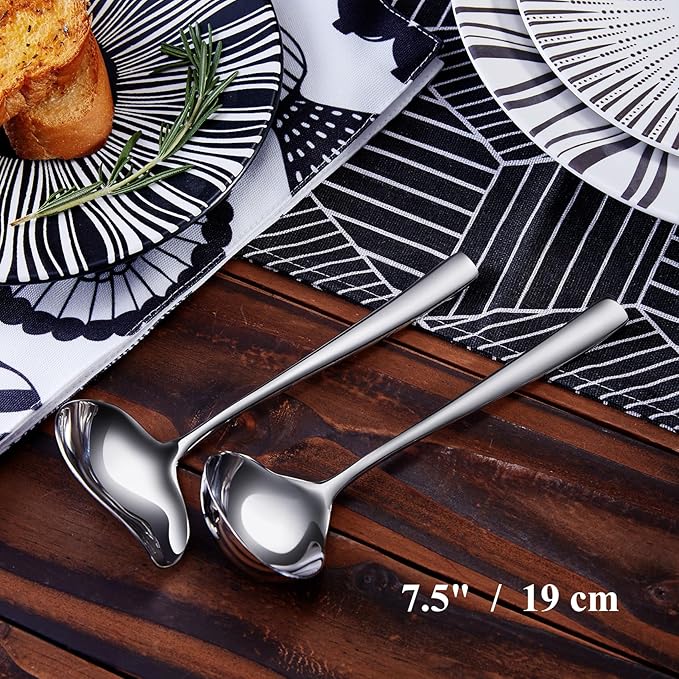 KEAWELL Louis 7.5 Inches Gravy Ladle + Sauce Drizzle Spoon with Spout, 18/10 Stainless Steel Mini Ladle, Dishwasher Safe