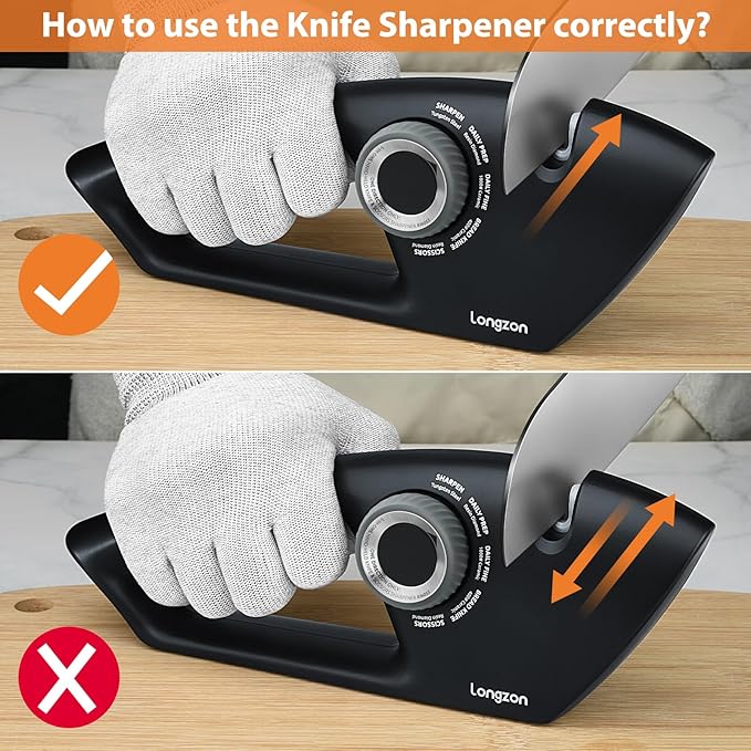 Longzon 5-in-1 Knife Sharpener 5 Stage for Serrated Knives, Scissors with Cut-Resistant Glove,Original Premium Polish Blades,Best Kitchen Knife Sharpener Repair & Restore Pocket Knife, Chefs knife
