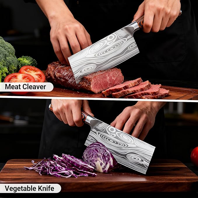 Meat Cleaver Knife Ultra Sharp Kitchen Knife 8 Inch, High Carbon Stainless Steel Butcher Knife with Wooden Handle, Chinese Cleaver for Meat Cutting Vegetable Slicing Perfect Birthday Gifts