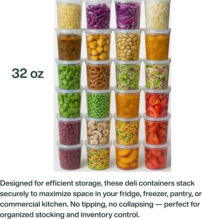 [32 oz Heavy-Duty PP Deli Containers with Lids – 50 Sets| Microwave & Freezer Safe | Durable, Leak-Resistant & Reusable | Ideal for Food Storage, Meal Prep, Restaurants & Catering