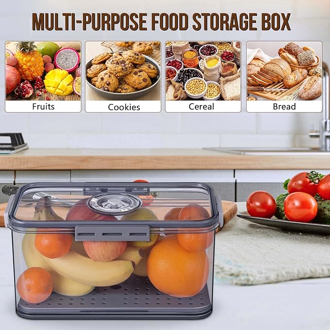 2Pcs Bread Box Bread Boxes for Kitchen Counter Airtight, Double Time Recording Bread Storage Container with Lid, 2 Bread Keeper for Homemade Bread, Toast, Bagel, Donut and Cookies, Grey