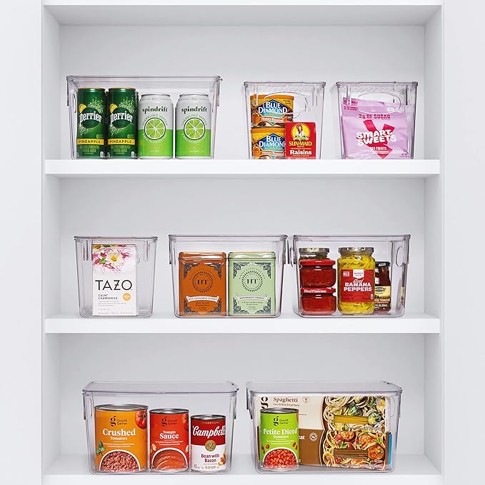 Sorbus Small Clear Plastic Storage Bins for Shelves, Clothes, with Handle - Clear Storage Bins, Drawer, Shelf, Closet, Pantry, Fridge, Freezer Organizer Bins, Closet Organizers and Storage (8 pack)
