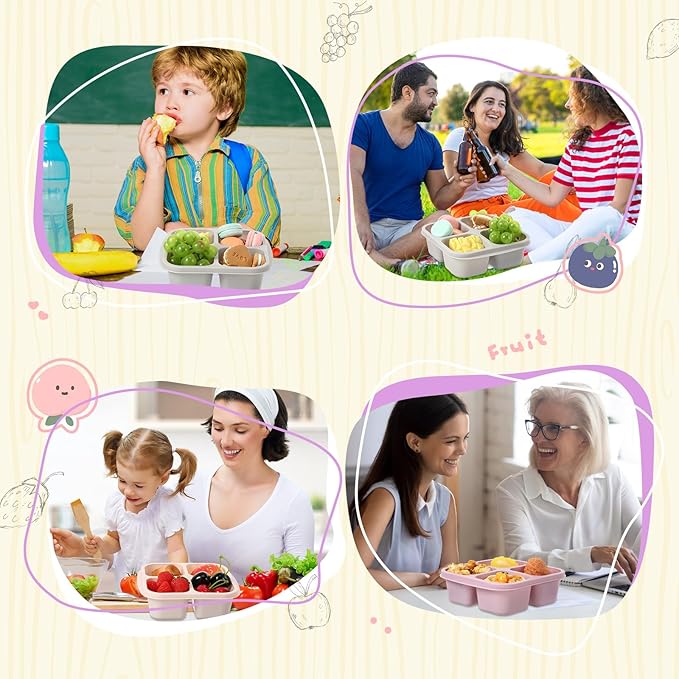 Honeydak 5 Pack Snack Containers 4 Compartment Bento Snack Boxes Reusable Lunchable Containers with Lids Divided Meal Prep Lunch Food Storage Box for School Work Travel(Gray and Pink Ombre,Equal)