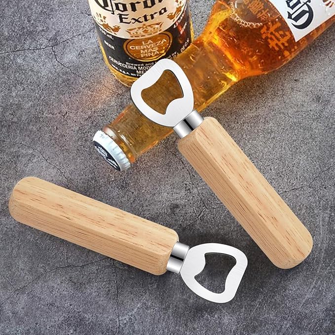 20 Pcs Wooden Bottle Opener, Stainless Steel Wood Handheld Beer Opener, Funny Bartender Bottle Opener for Groomsmen Gifts, Idea for Home Kitchen Wedding Party Bar Restaurant