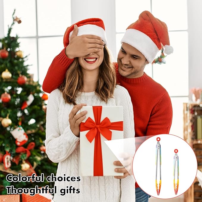 Rainbow Silicone Tongs for Cooking, Heat Resistant Kitchen Tongs for Salad, Grilling, Cooking, 304 Stainless Steel Locking and BPA Free Silicone Tips Set of 2, 9 and 12 Inch