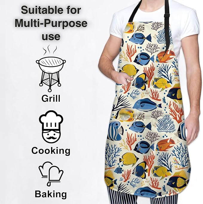Cute Dolphin Apron for Women Men, Oxford Fabric Kitchen Cooking Chef Aprons